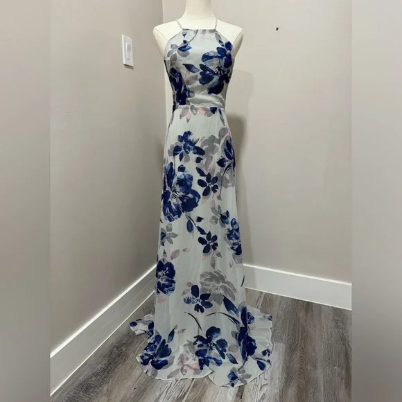 SOLD Lulus All I Need Grey Floral Print Lace-Up Maxi Dress XS - Picture 4 of 6